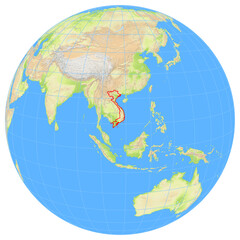 View of the earth from space showing the location of Vietnam