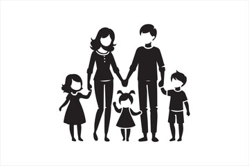 Togetherness of family in silhouette style vector illustration