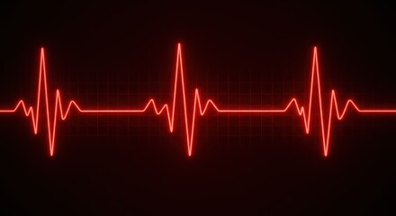 Glowing red electrocardiogram waveform pulsing against dark background, symbolizing urgent cardiac activity and high-tech medical precision