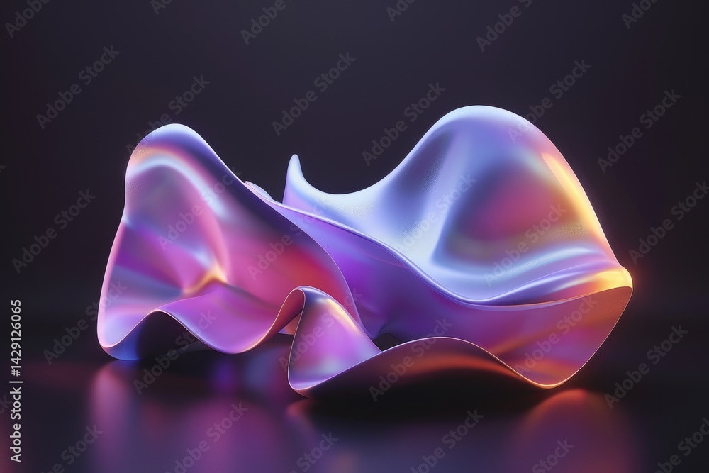 Poster the close up abstract picture of the gradient iridescent shape with the blank black background, irid