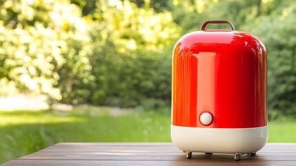 Red Retro Style Beverage Dispenser Outdoor Setting