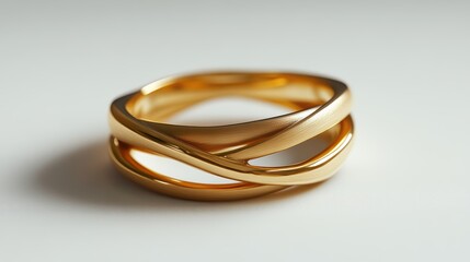 Minimalist gold ring with negative space detail, isolated on white background