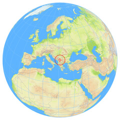 View of the earth from space showing the location of Kosovo