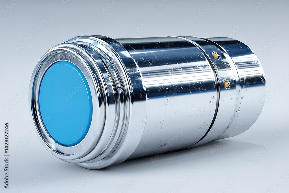 Aufkleber metallic cylindrical object with a blue end, crafted for industrial applications in a controlled set