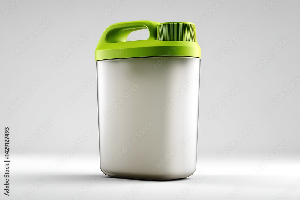 Poster container with a green lid for storing dry goods in a minimalist setting on a clean surface