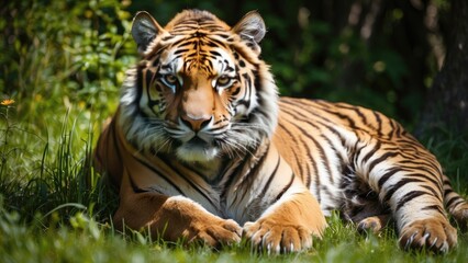 Fototapeta premium Majestic Blue-Eyed Tiger Close-Up – Vibrant Wildlife Animal Portrait