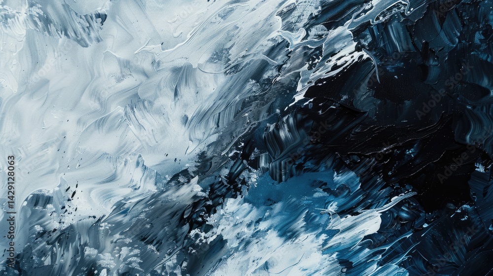 Poster close up abstract picture of blue and black colour has been mixing with each other and white colour,