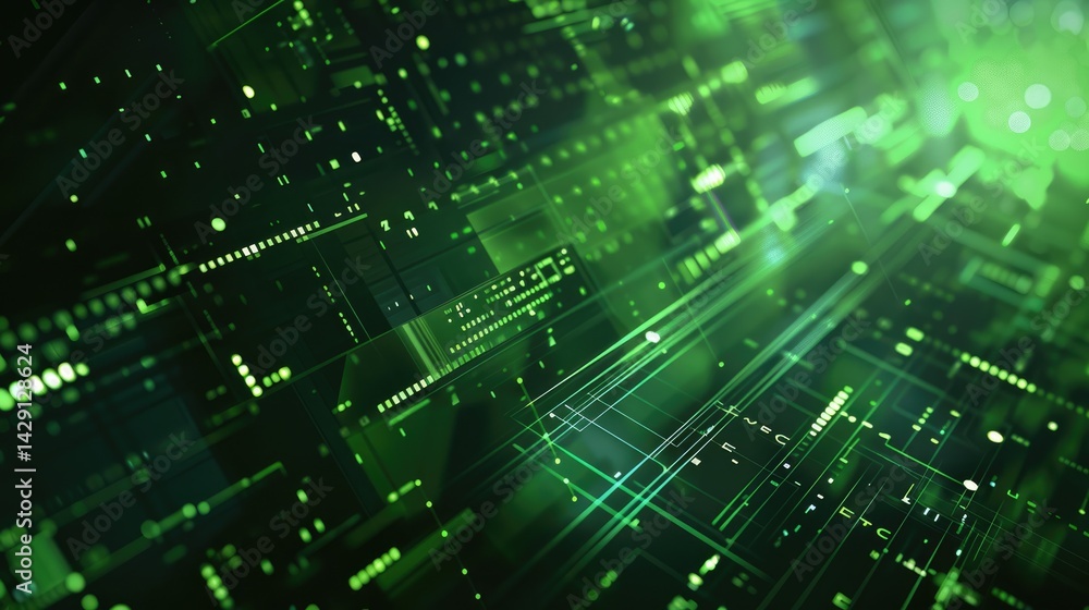 Poster the picture of the green circuit board with technology theme that stands for the connection, mainboa