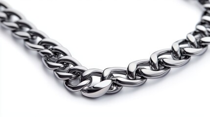 Obraz premium Ultra-minimal silver chain with flat bar center, isolated on white background