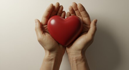 Fototapeta premium Heart cradled in hands in realistic donation scene