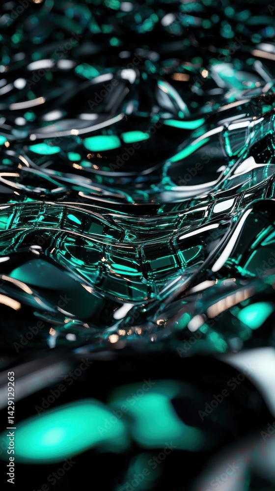 Poster a close up of a green and black object with a shiny, reflective surface