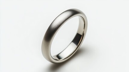 Single line ring in brushed silver, isolated on white background