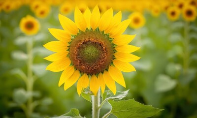 Obraz premium Radiant Sunflower Blossom in Field of Green a Symbol of Summer's Warmth