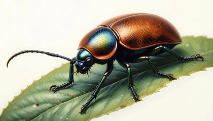Naklejka premium Colorful beetle on a leaf showcasing intricate details and vibrant patterns in pop art style