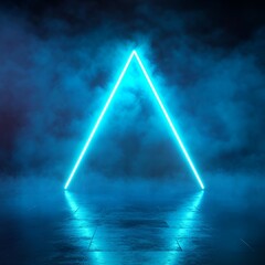 Smoke Fog Sci Fi Neon Green Blue Triangle Retro Glowing Lasers Spot Lights Empty Stage Podium Room Showcase Night Club Garage Underground Cyber Background 3D Rendering -
