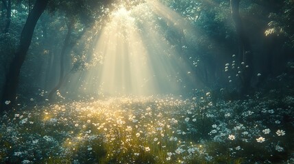 Obraz premium Strange, glowing flora and fauna inhabit a hidden valley bathed in ethereal light