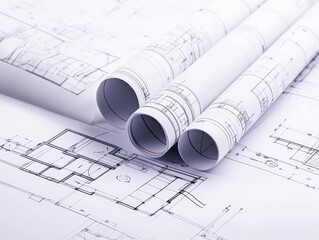 Architectural blueprints rolled up