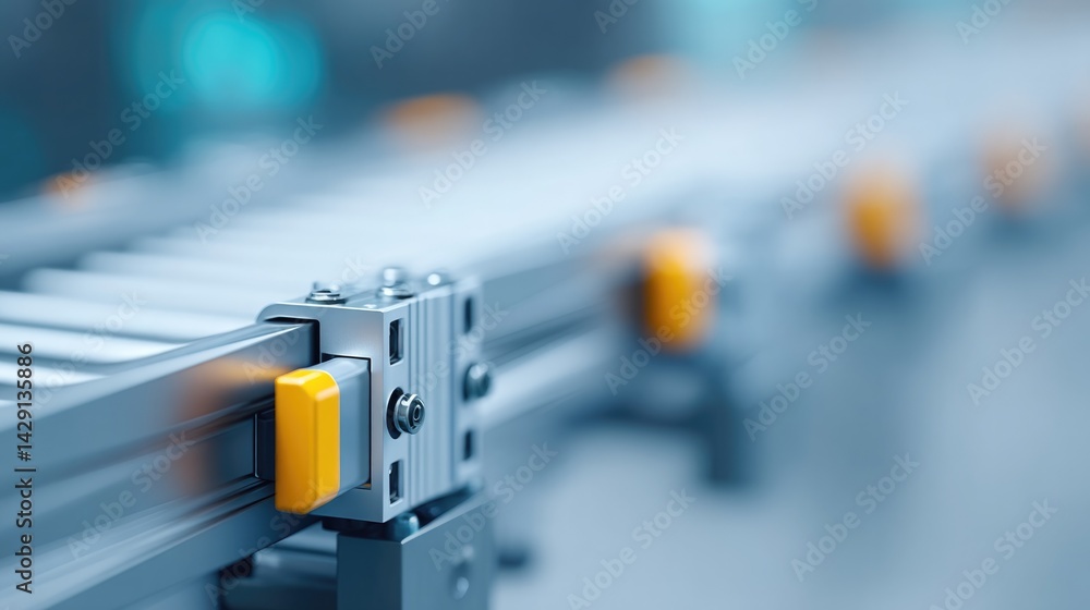 Aufkleber capture minimalistic clean image of industrial production line with machinery and components focusin