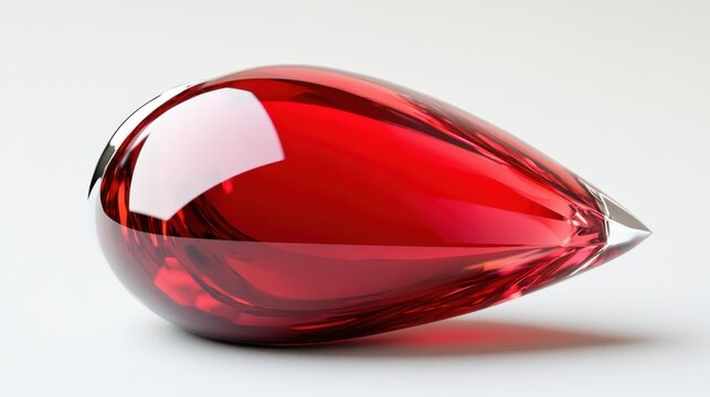 Detailed close-up of a pear-shaped ruby with high shine, isolated on white background