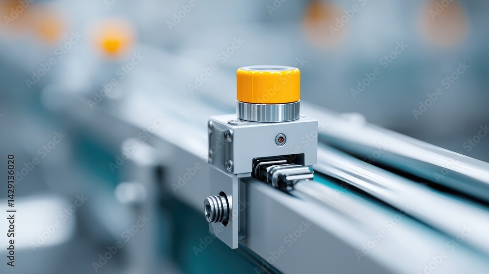 Aufkleber capture minimalistic clean image of industrial production line with machinery and components focusin