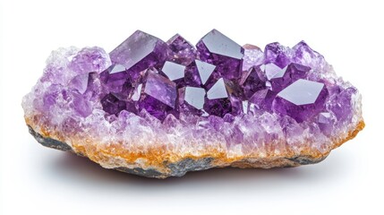Fototapeta premium Detailed close-up of a radiant cut amethyst, isolated on white background