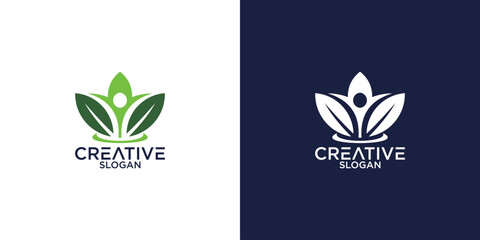 leaf and person logo simple design vector
