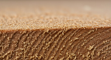 Detailed Close Up Of The Wooden Surface And Sawdust At The Top
