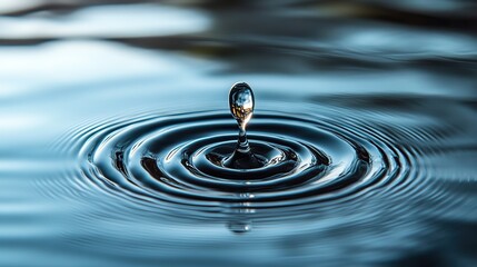 Surface tension impact- Water drop creates concentric ripples in calm water.