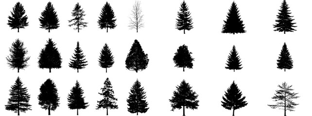 Fototapeta premium Variety of tree icon vector illustrations showcasing different shapes and forms for design applications