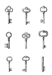 Collection of ornamental key vector illustrations showcasing unique designs and styles for decoration and graphic use