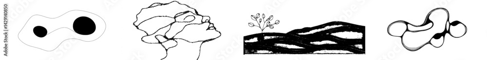 Poster vector illustration of abstract shapes and human figure with tree and landscape elements in a minima