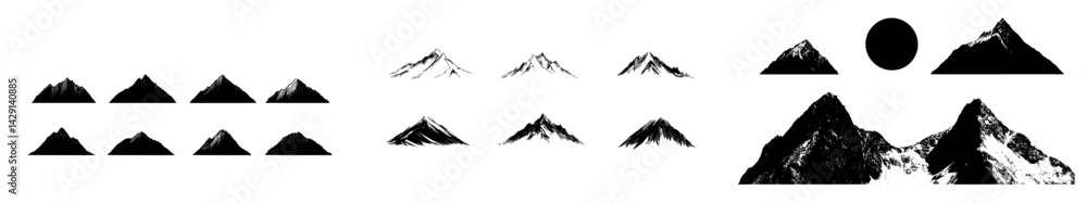 Poster mountain icon vector illustrations featuring various shapes and styles suitable for design projects 
