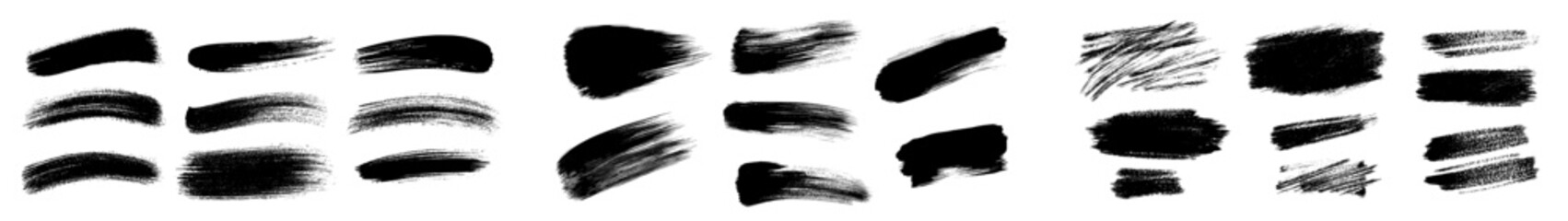 Vector illustration of various black paint brush strokes for design and artistic purposes