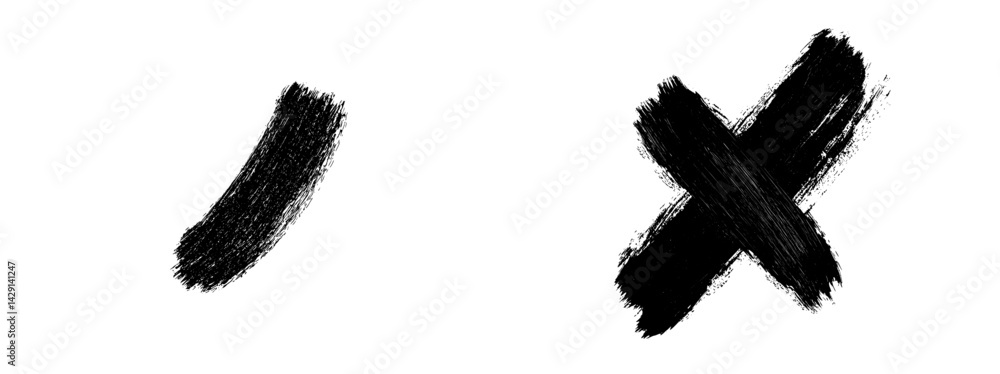 Poster vector illustration of brush strokes depicting check and uncheck symbols in a minimalistic style