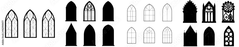 Poster vector illustration showcasing various styles of architectural windows in intricate designs and shap