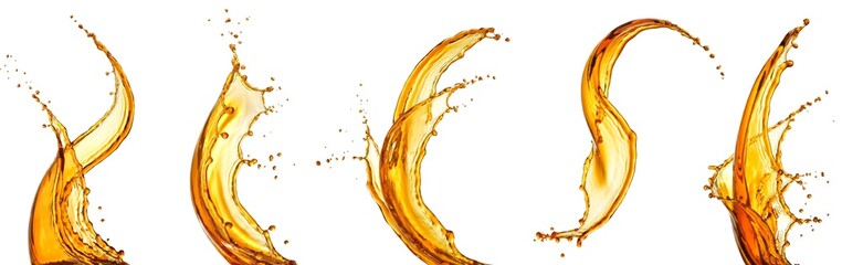 Fototapeta premium Set ( collection or bundle ) of dynamic orange liquid splashes isolated on transparent background ( cut-out ) 