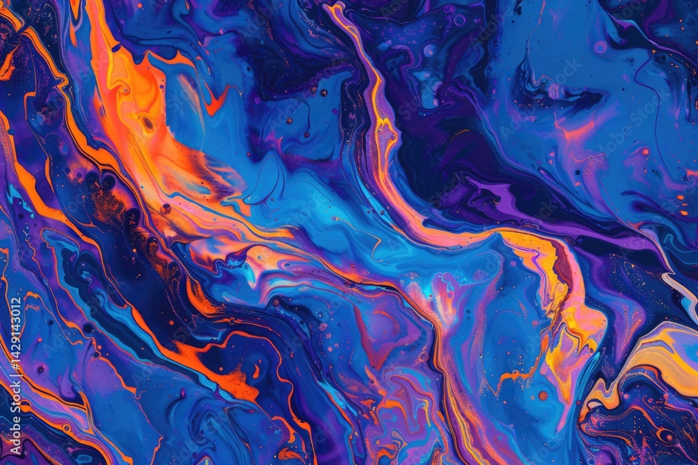 Poster the abstract picture of the blue and orange colour that is mixing with each other in the background,