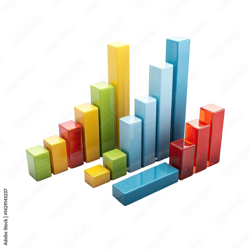 Aufkleber colorful 3d bar graph against a transparent background showing upward trends and growth patterns wit