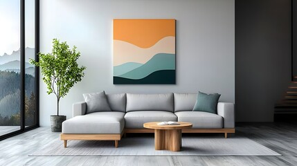 Cozy and elegant contemporary living room with a plush sectional sofa simple yet refined decor natural textures and a comforting Scandinavian aesthetic