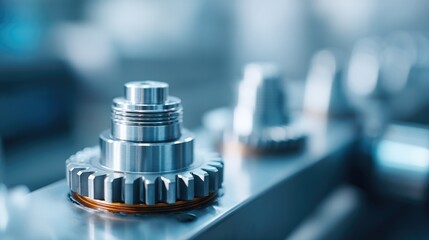 close-up of minimalistic clean production line with machinery gears and high-contrast metallic surfaces