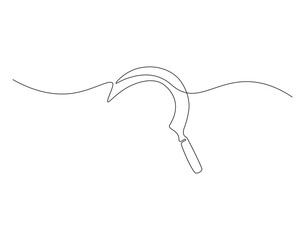 Obraz premium Sickle outline drawing illustration. Continuous line draw of farmer equipment vector.