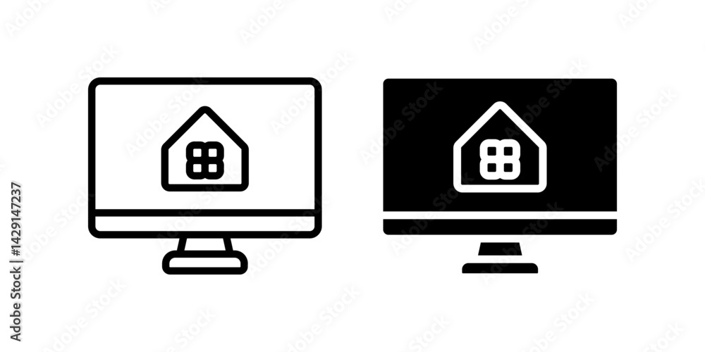 Aufkleber house on monitor icon set. for mobile concept and web design on white background