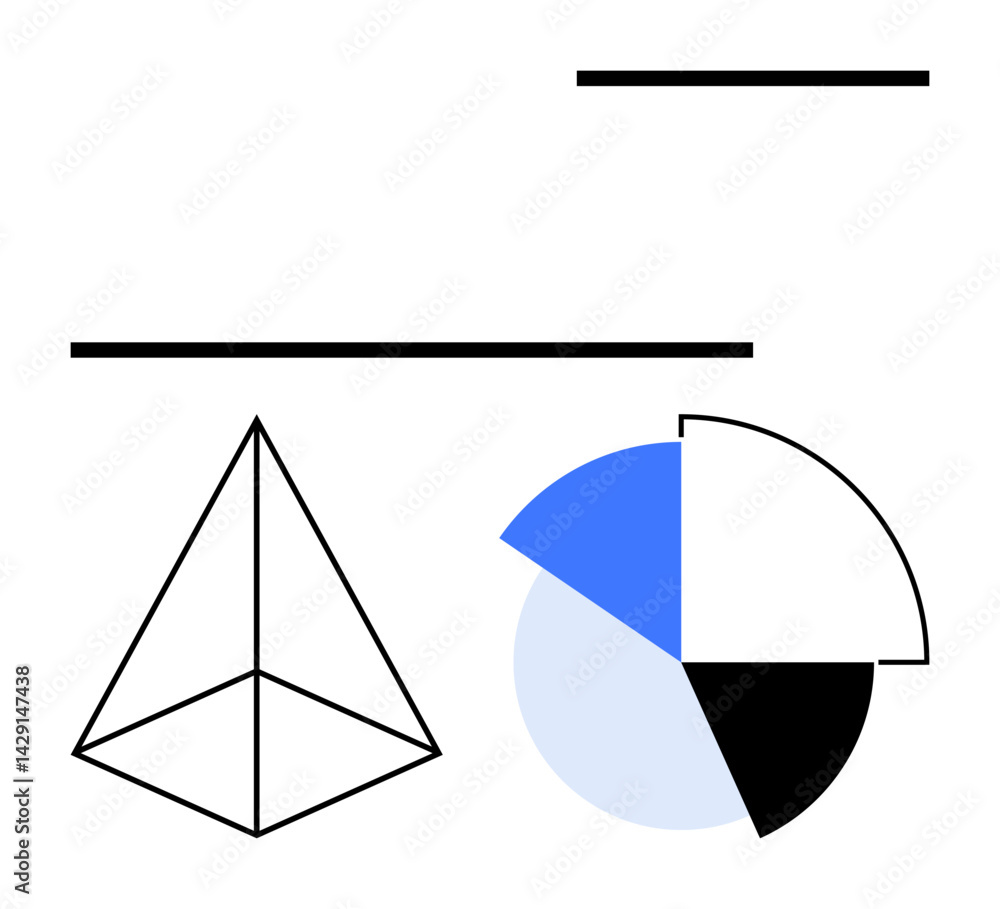 Poster pyramid with precise lines next to a segmented pie chart in bold colors. ideal for data analysis, ge