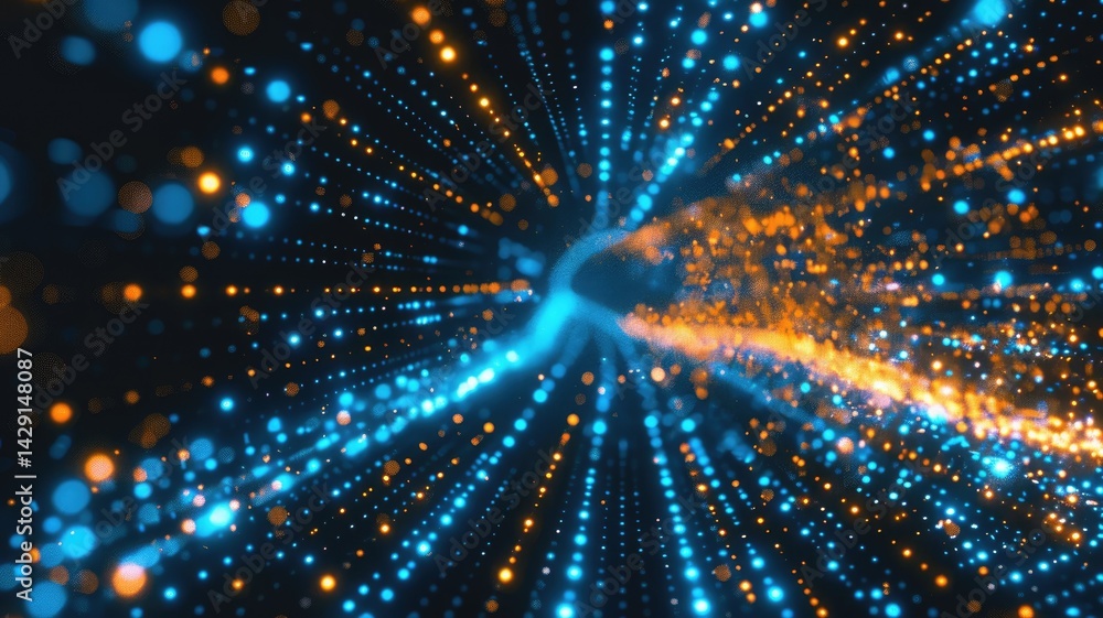 Poster abstract picture of digital particle with digital technology style design connecting become dynamic 