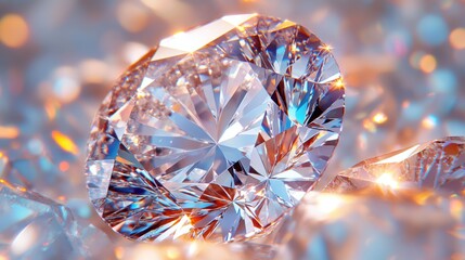 Macro shot of a flawless diamond with perfect cut and brilliant light play, isolated on white background