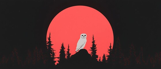 Owl Red Moon Forest