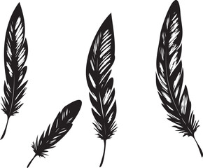Obraz premium Feather silhouette vector set on white background