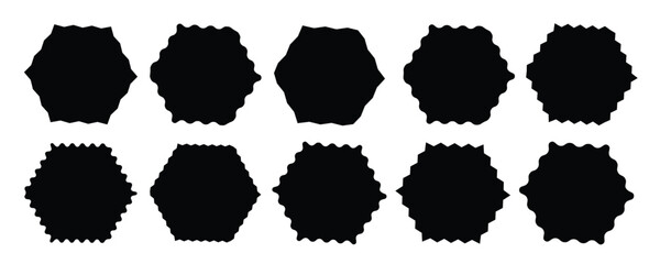 Color rectangle frames with wiggly borders. Geometric shapes with scallop and zigzag edges set.Wavy circular, oval and rectangular shape elements set vector illustration.