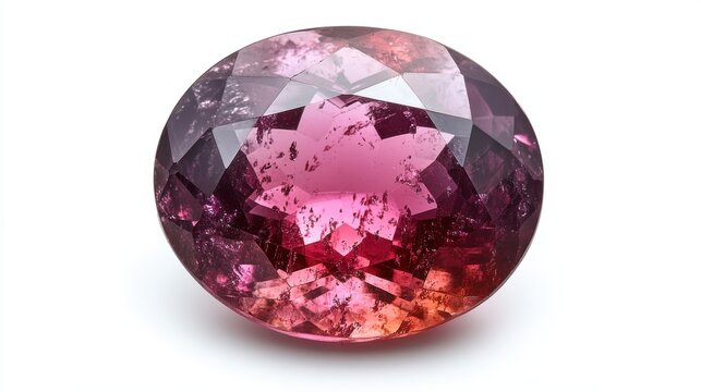 Close-up of a flawless ruby with vivid red sparkle, isolated on white background