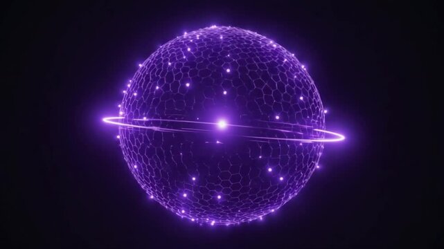 A dynamic 3D sphere that looks like a honeycomb of nodes, each node lightly pulsing and connecting with its neighbors, 4k High-Quality background Animation Video